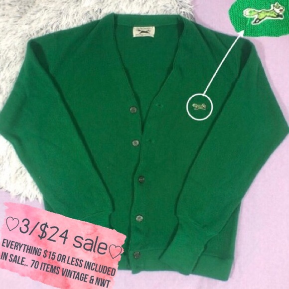 Vintage Mens Large Green Cardigan Fox 